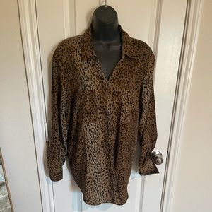 Long sleeved animal print button up blouse